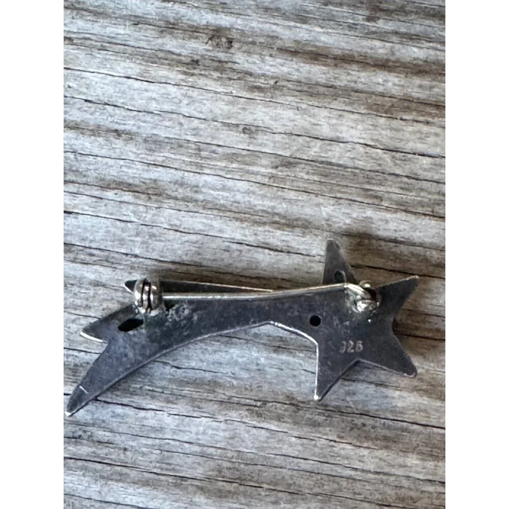 Sterling Silver Star Pin Brooch With Gemstones 2" 9.2g Vintage 925 - Picture 4 of 6